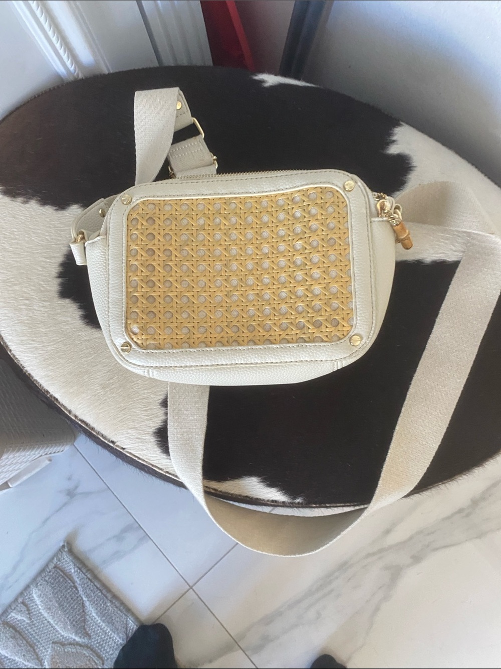 Rachel Zoe Cream Crossbody with Woven Gold Panel
